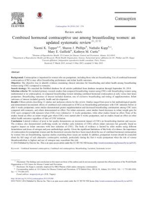 Combined Hormonal Contraceptive Use Among Breastfeeding Women: an Updated Systematic Review☆,☆☆ ⁎ Naomi K