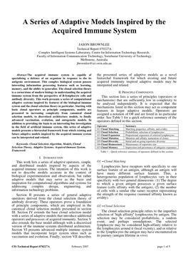 A Series of Adaptive Models Inspired by the Acquired Immune System