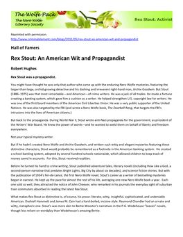 Rex Stout: an American Wit and Propagandist