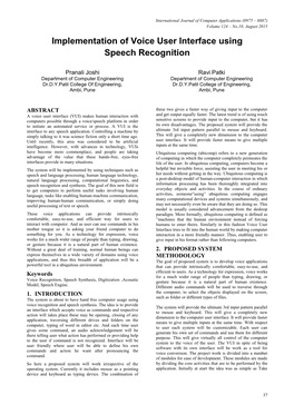 Implementation of Voice User Interface Using Speech Recognition