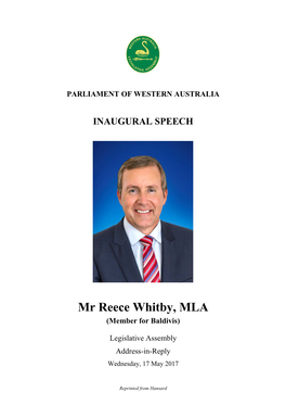 Mr Reece Whitby, MLA (Member for Baldivis)