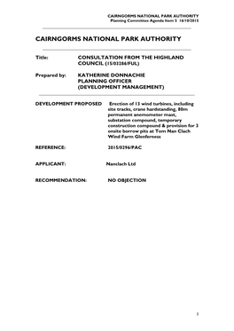 CAIRNGORMS NATIONAL PARK AUTHORITY Planning Committee Agenda Item 5 16/10/2015