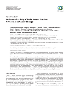 Antitumoral Activity of Snake Venom Proteins: New Trends in Cancer Therapy