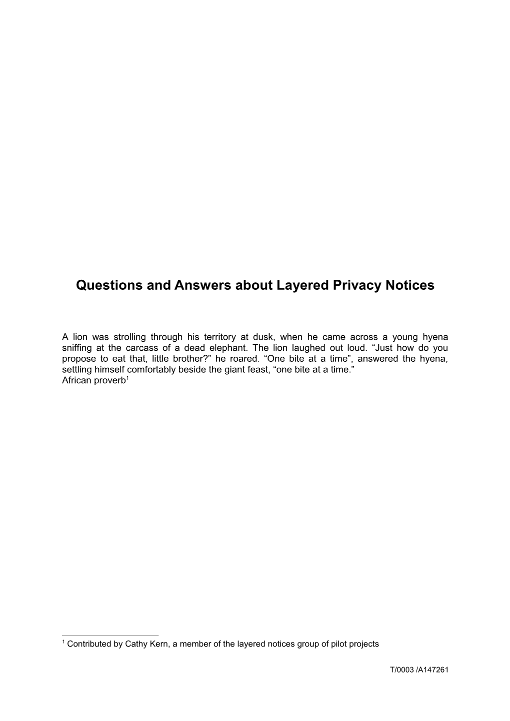 Questions and Answers About Layered Privacy Notices