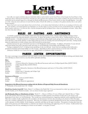 Rules of Fasting and Abstinence Parish Lenten