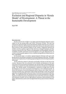 Exclusion and Regional Disparity in 'Kerala Model' of Development
