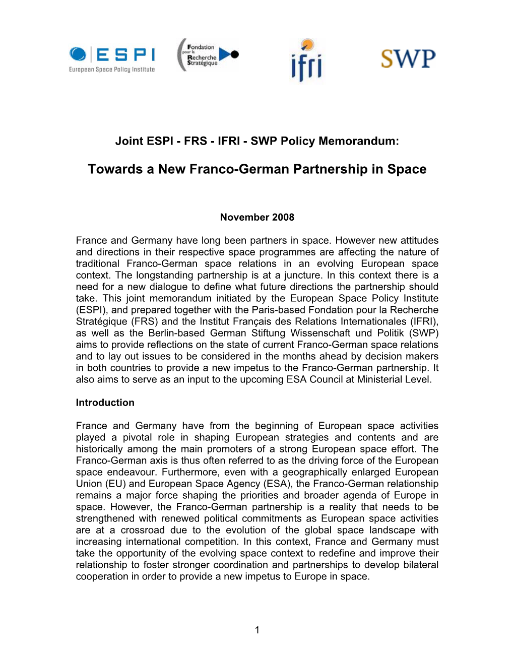 Towards a New Franco-German Partnership in Space