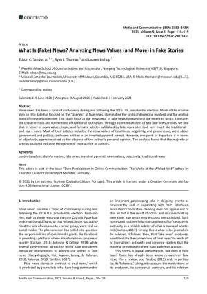 Analyzing News Values (And More) in Fake Stories
