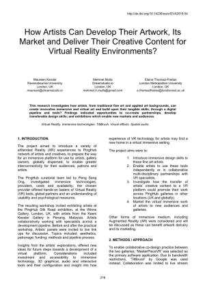 How Artists Can Develop Their Artwork, Its Market and Deliver Their Creative Content for Virtual Reality Environments?