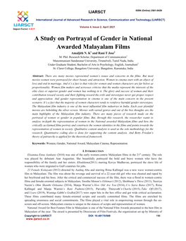 A Study on Portrayal of Gender in National Awarded Malayalam Films Amaljith N