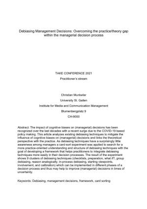 Debiasing Management Decisions: Overcoming the Practice/Theory Gap Within the Managerial Decision Process
