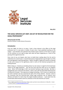 The Legal Services Act 2007: an Act of Revolution for the Legal Profession? 1