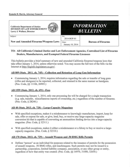 Information Bulletin 2014-BOF-01 New and Amended Firearms/Weapons Laws Page 2