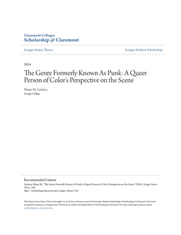 The Genre Formerly Known As Punk: a Queer Person of Color's Perspective on the Scene Shane M