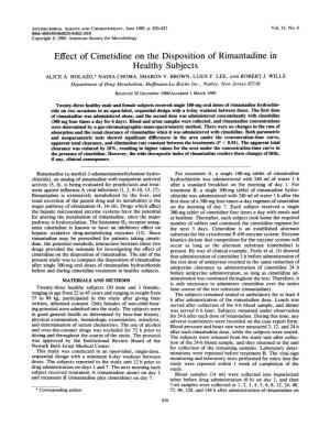 Effect of Cimetidine on the Disposition of Rimantadine in Healthy Subjects ALICE A