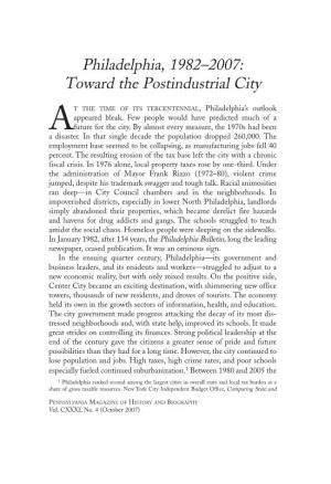 Philadelphia, 1982–2007: Toward the Postindustrial City