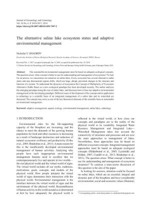 The Alternative Saline Lake Ecosystem States and Adaptive Environmental Management
