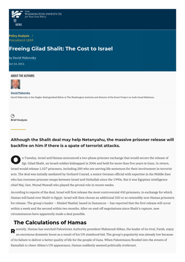 Freeing Gilad Shalit: the Cost to Israel | the Washington Institute