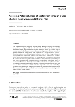 Assessing Potential Areas of Ecotourism Through a Case Study in Ilgaz Mountain National Park