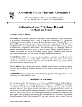 Williams Syndrome (WS): Recent Research on Music and Sound