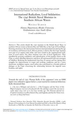 The 1797 British Naval Mutinies in Southern African Waters