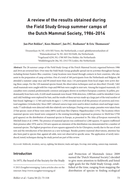 A Review of the Results Obtained During the Field Study Group Summer Camps of the Dutch Mammal Society, 1986-2014