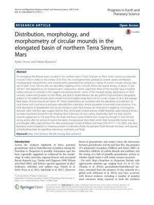Distribution, Morphology, and Morphometry of Circular Mounds in the Elongated Basin of Northern Terra Sirenum, Mars Ryodo Hemmi and Hideaki Miyamoto*