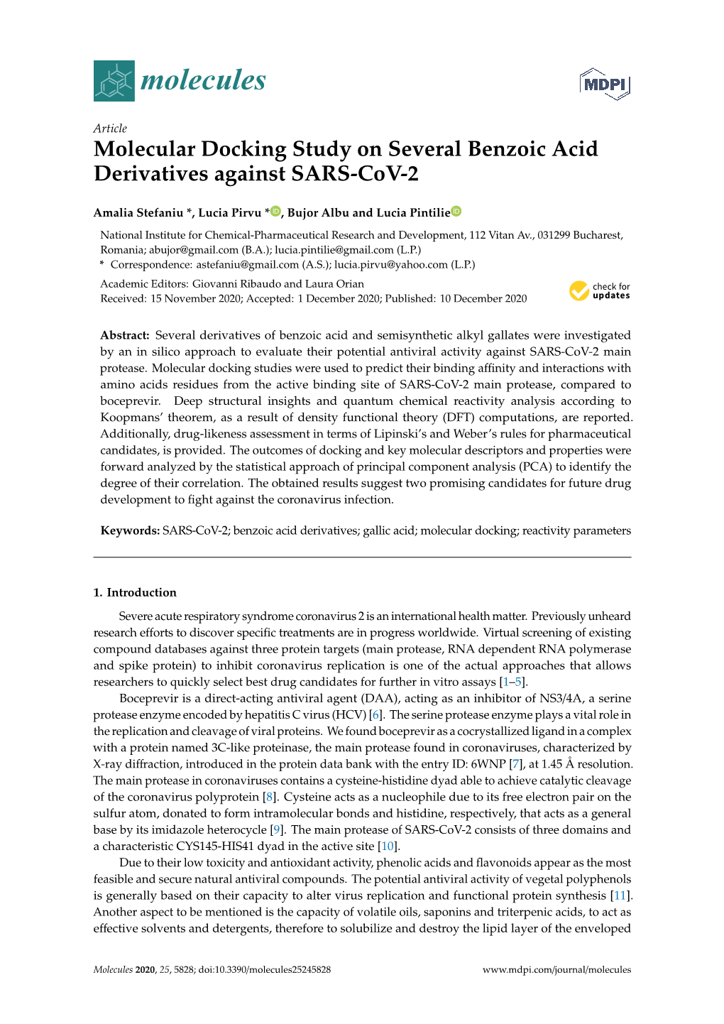 Molecular Docking Study on Several Benzoic Acid Derivatives Against SARS-Cov-2