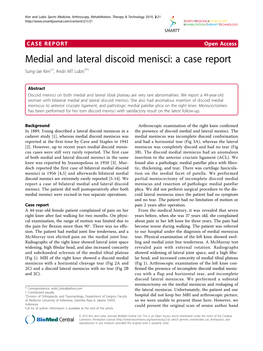 Medial and Lateral Discoid Menisci: a Case Report Sung-Jae Kim1†, Andri MT Lubis2*†