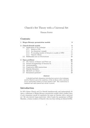 Church's Set Theory with a Universal
