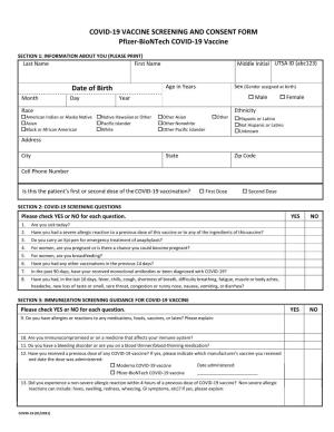 COVID-19 VACCINE SCREENING and CONSENT FORM Pfizer-Biontech COVID-19 Vaccine
