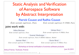 Static Analysis and Verification of Aerospace