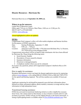 Disaster Resources – Hurricane Ike Where to Go