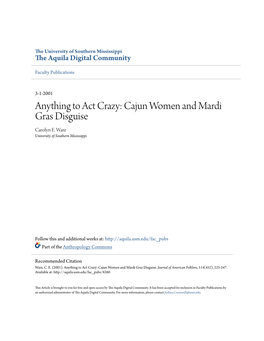 Anything to Act Crazy: Cajun Women and Mardi Gras Disguise Carolyn E