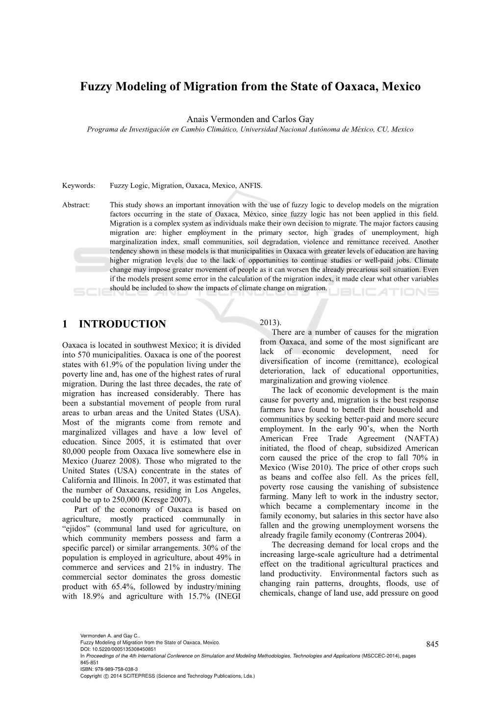 Fuzzy Modeling of Migration from the State of Oaxaca, Mexico