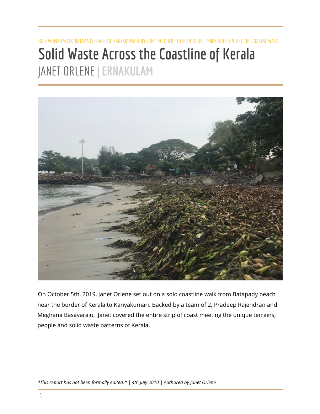 Solid Waste Across the Coastline of Kerala JANET ORLENE | ERNAKULAM ​