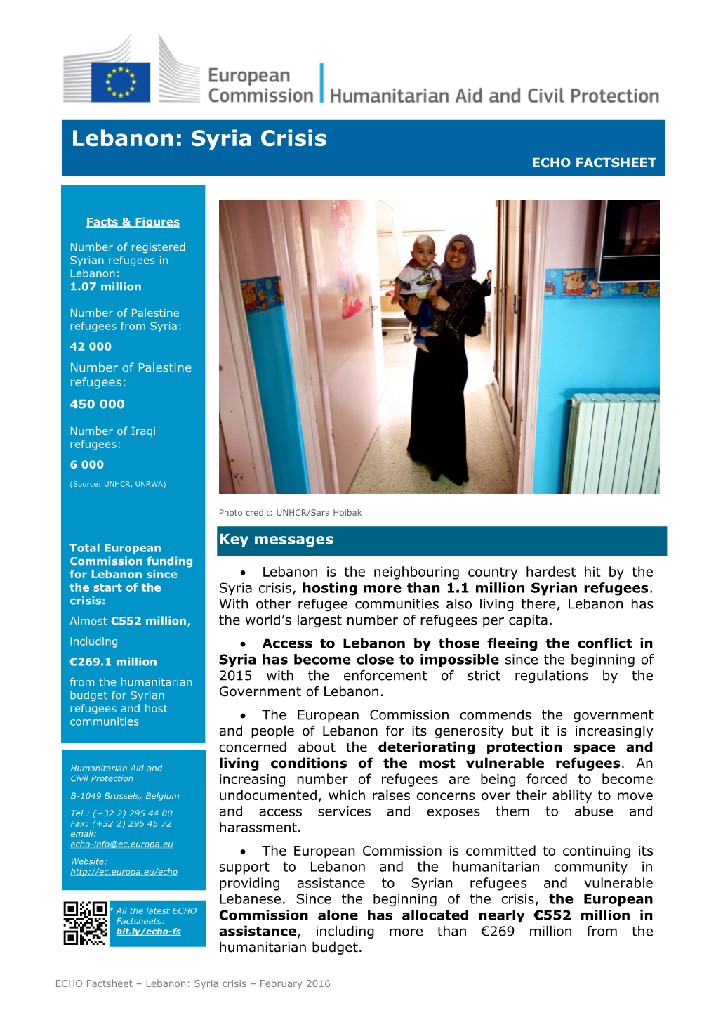 Lebanon: Syria Crisis ECHO FACTSHEET