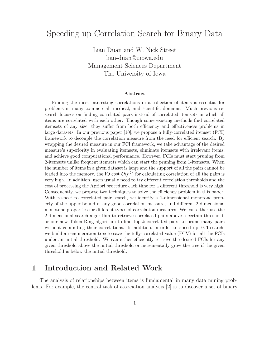 Speeding up Correlation Search for Binary Data