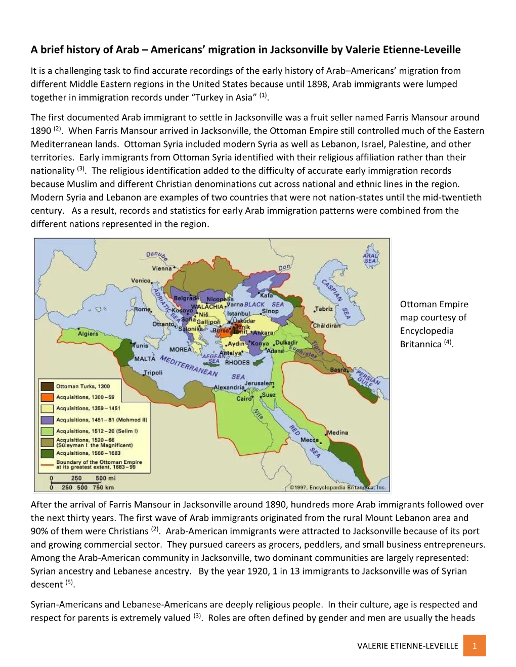 A Brief History of Arab – Americans' Migration in Jacksonville by Valerie