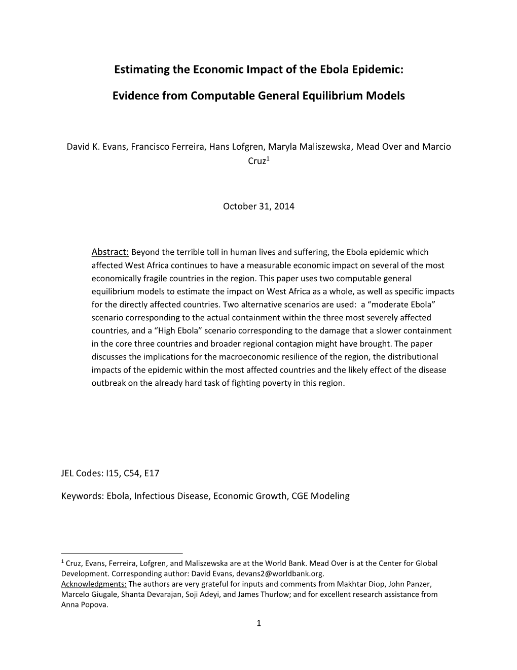 Estimating the Economic Impact of the Ebola Epidemic