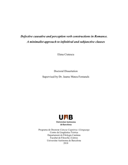 Defective Causative and Perception Verb Constructions in Romance. a Minimalist Approach to Infinitival and Subjunctive Clauses