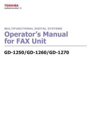 Operator's Manual for FAX Unit