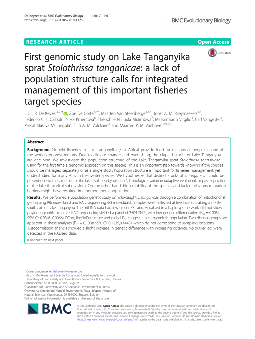 First Genomic Study on Lake Tanganyika Sprat Stolothrissa