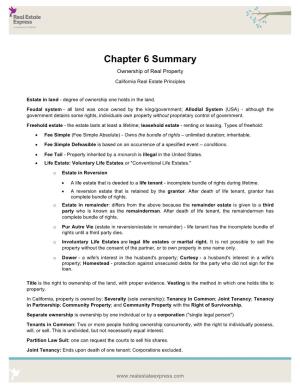 Chapter 6 Summary Ownership of Real Property