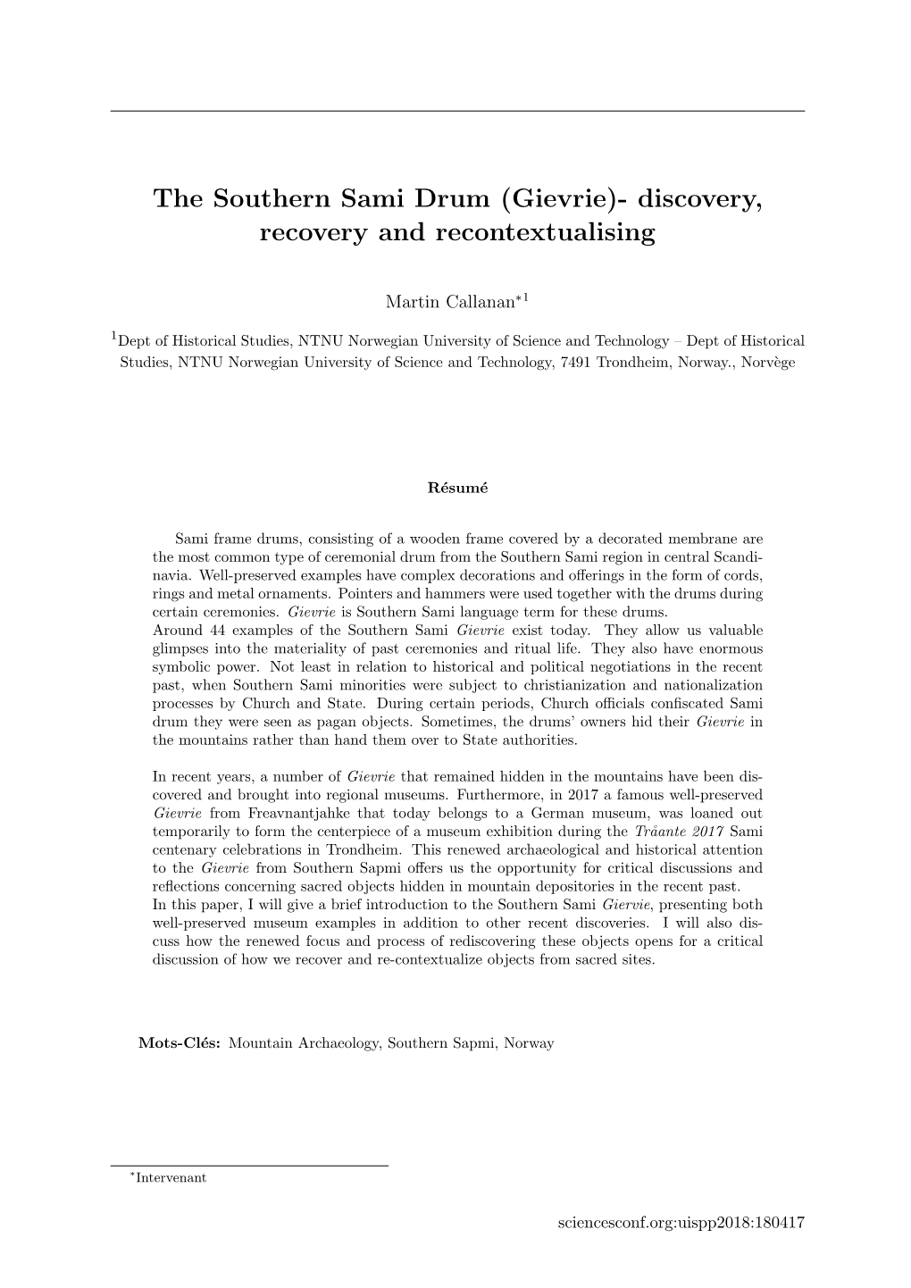 The Southern Sami Drum (Gievrie)- Discovery, Recovery and Recontextualising