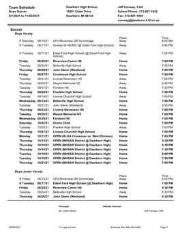 Team Schedule Soccer