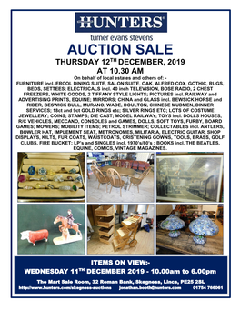 Auction Sale Th Thursday 12 December, 2019