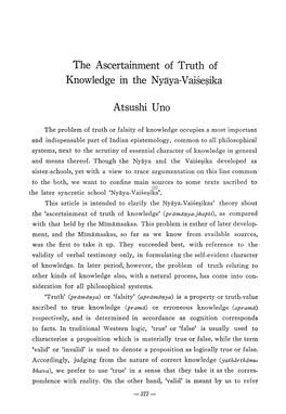 The Ascertainment of Truth of Knowledge in the Nyiya-Vaieikas