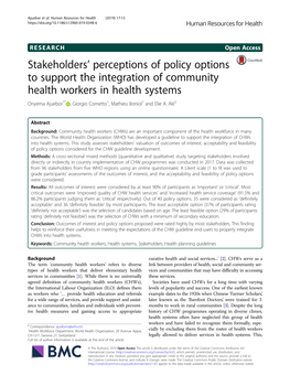 Stakeholders' Perceptions of Policy Options to Support the Integration Of