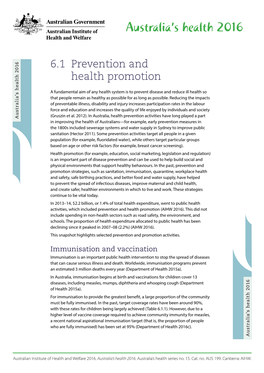 6.1 Prevention and Health Promotion (Australia's Health 2016) (AIHW)